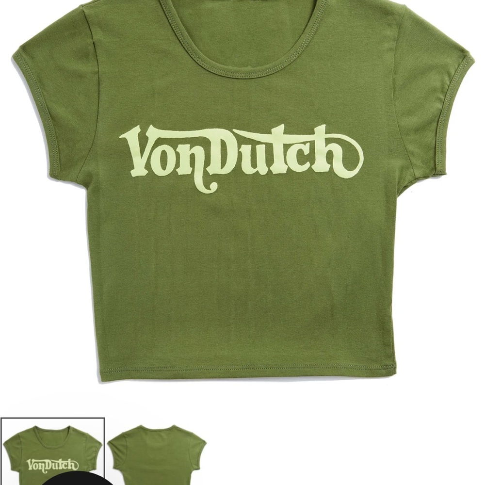 Von Dutch Olive Green Logo Crop Top